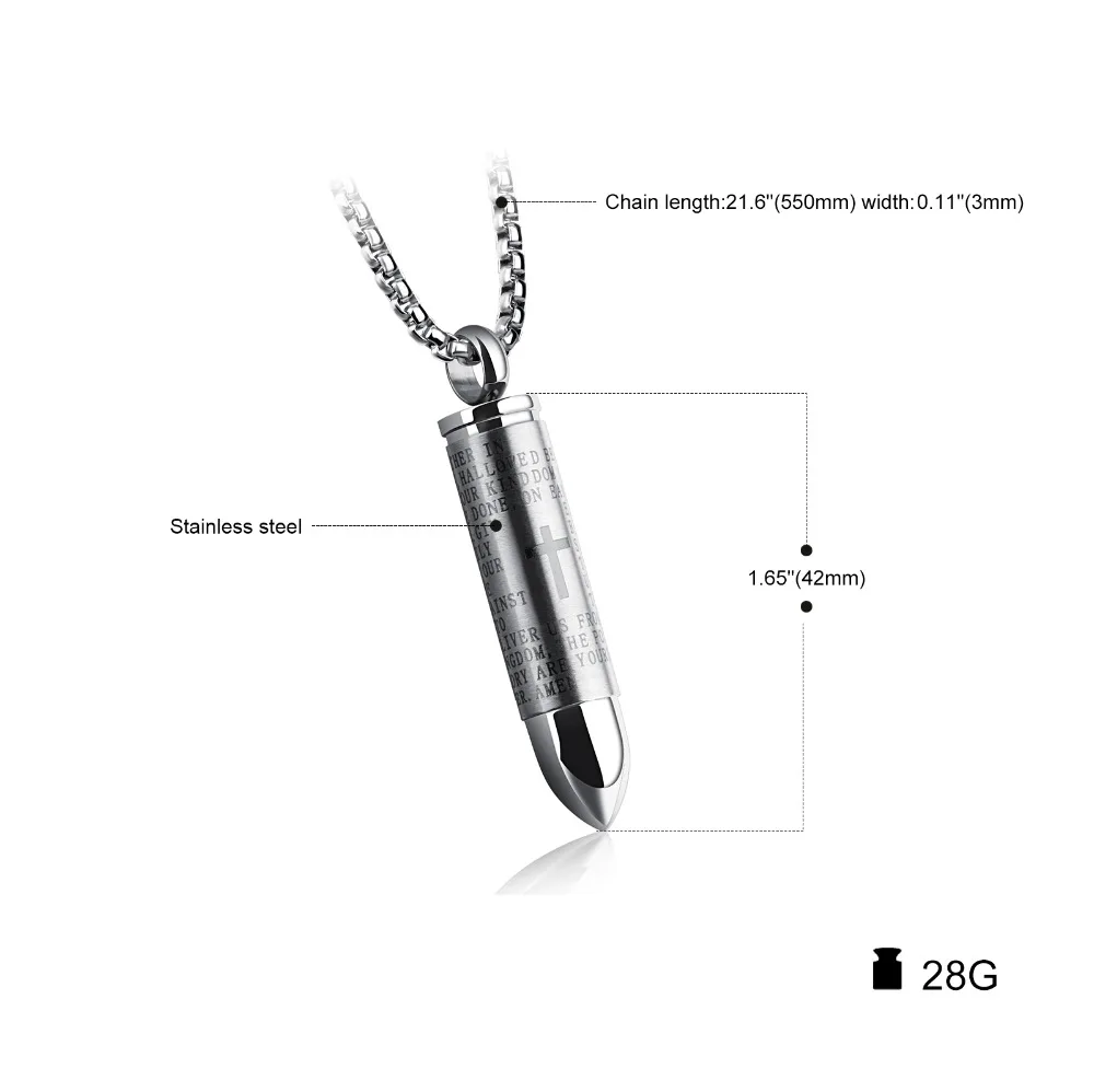 Крутая Пуля дизайн кулон ожерелья для мужчин Классическая святая Библейская +