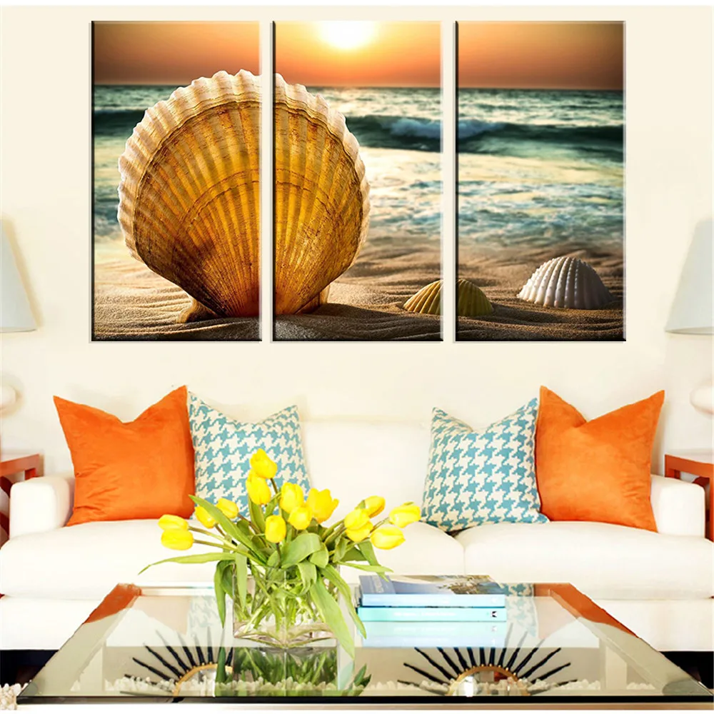 Без рамки картина маслом Настенный декор вид на море закат пляж ракушка