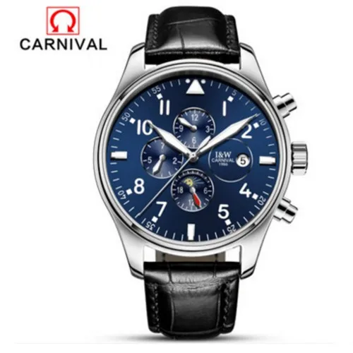 Silver blueC8674blac Швейцарские карнавальные часы известного бренда, роскошные полностью стальные Мужские автоматические часы из натуральной кожи, натуральная кожа, розовое золото, синий цвет - Цвет: Silver blueC8674blac