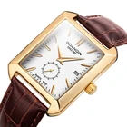 Часы наручные мужские прямоугольные, брендовые Роскошные спортивные Кварцевые водонепроницаемые, с кожаным ремешком