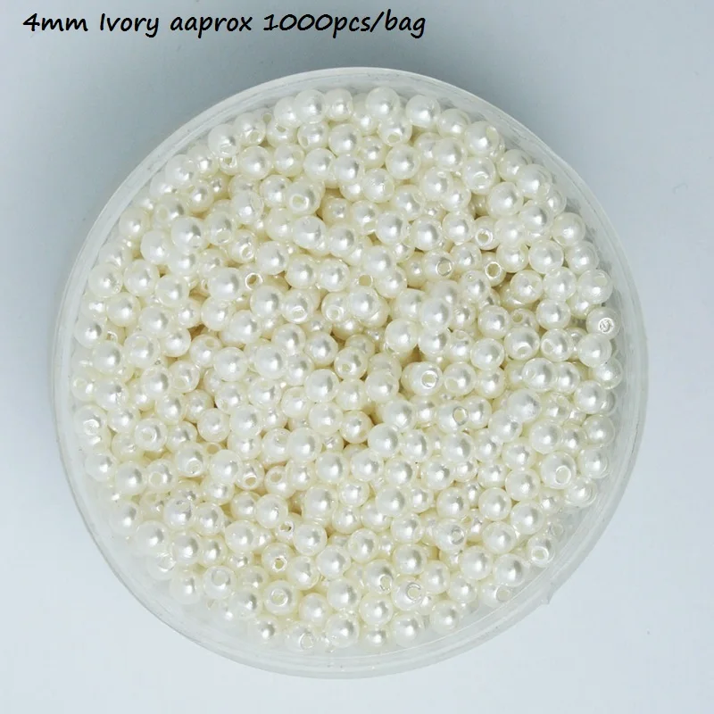 4mm Ivory 1000pcs 4/6/8/10/12/14/16/18/20 мм отверстие 2 мм белого цвета и цвета слоновой кости, с жемчугом искусственные круглые бусины ABS для бижутерии, материал для рукоделия серьги с подвесками решений - Цвет: 4mm Ivory 1000pcs