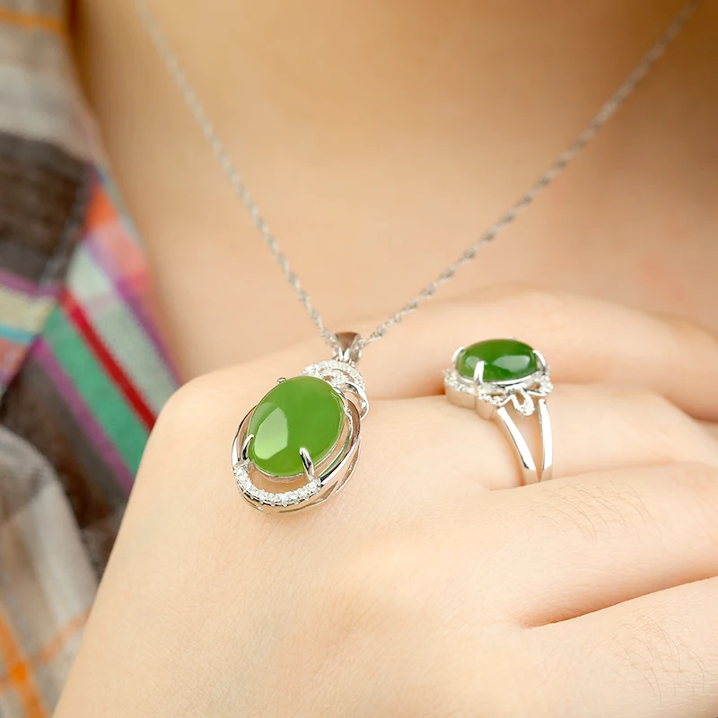 Натуральный Jade Jasper Кулон Кольцо Серьги Набор 925 серебро мозаика и Hetian нефрит
