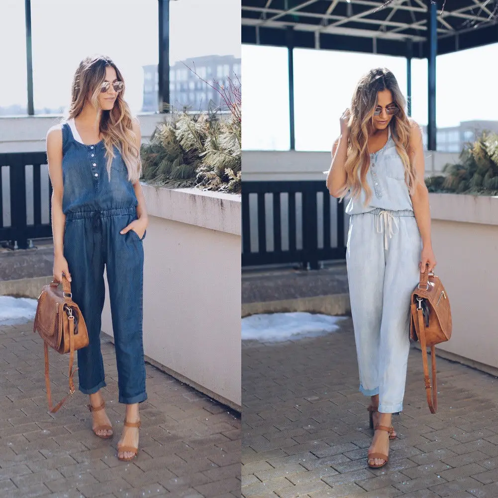 2018 Fashion Causal Summer Jumpsuits Women Ladies Clothes 2 Style Sleeveless Elastic Waist Belt High Solid Slim | Женская одежда - Фото №1