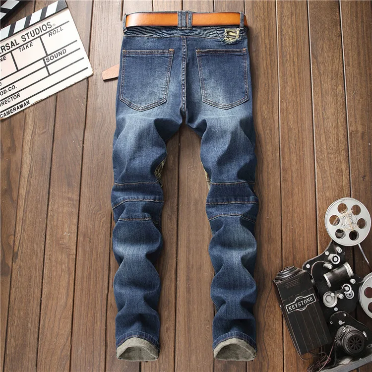 Джинсы мужские рваные плиссированные в стиле ретро модные брюки из денима
