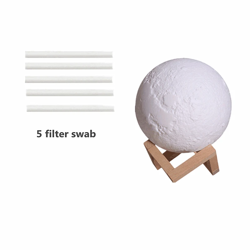 Diffuserlove, 880 мл, USB увлажнитель воздуха, 3D, лунный светильник, с 3 вида цветов, меняющий Ночной светильник, увлажнитель воздуха, бытовой диффузор, распылитель тумана - Цвет: with 5 Cotton swab