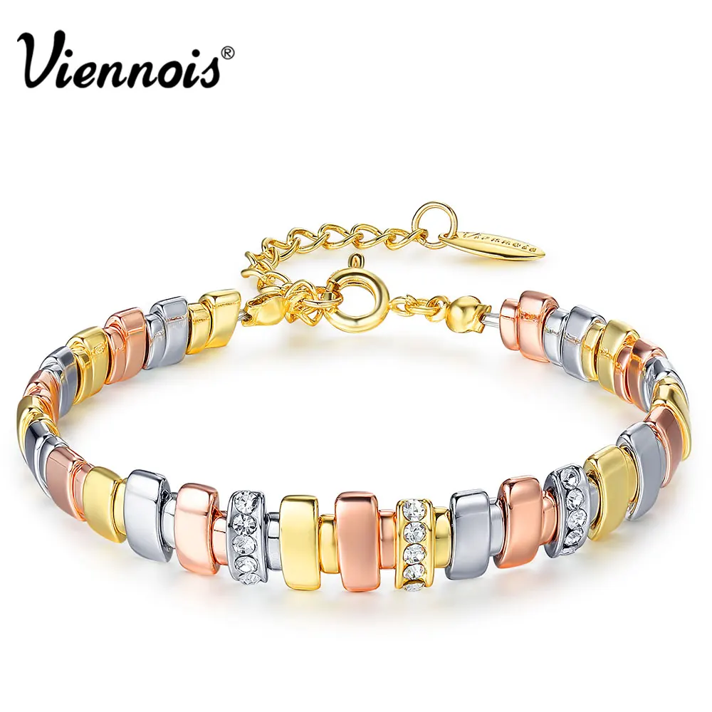 Viennois Золото и Серебро и Роуз Позолоченные Браслеты Для Женщин Горный Хрусталь Смешанный Цвет Металлические Цепи Браслеты и Браслеты