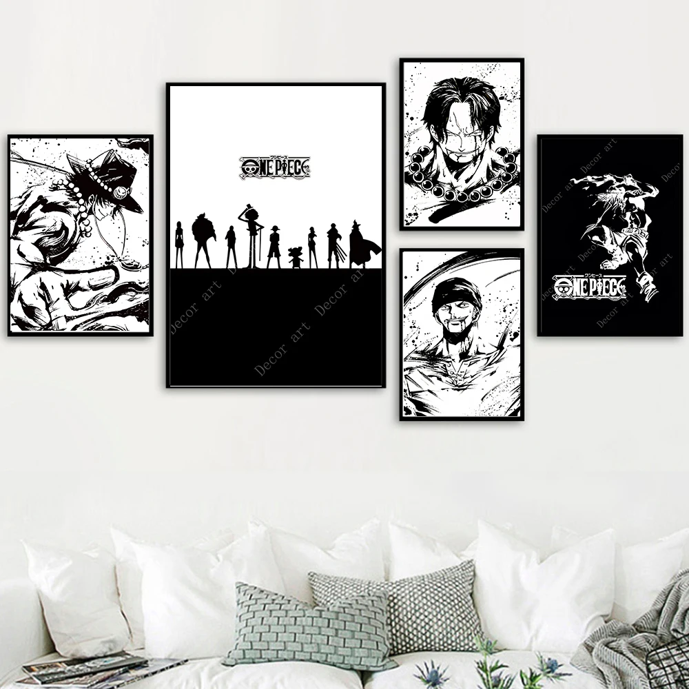 Черно белая цельная обезьянка D. Luffy аниме комиксы холст картины винтажные крафт