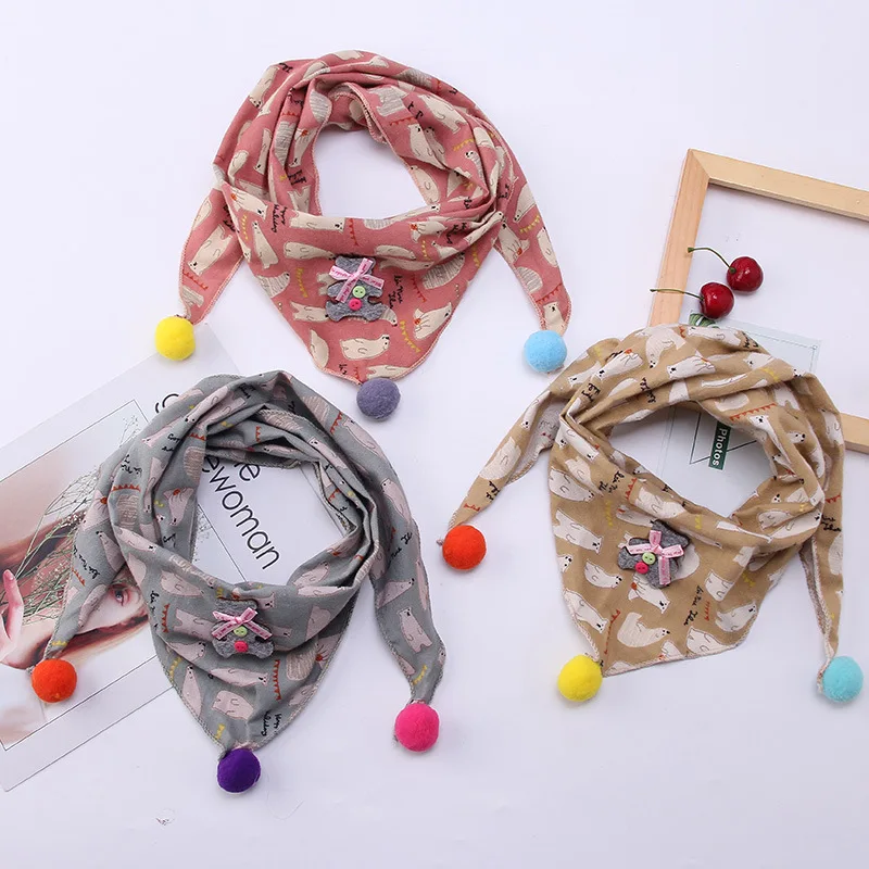 

Baby Girls Boys Scarf Cartoon Print Soft Triangle Scarves Cotton Bib Kids Winter Spring Warm Shawl Neckerchief Christmas Gift