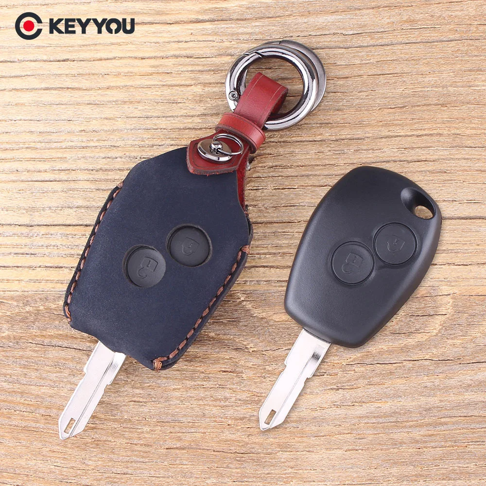 KEYYOU Leather Car Key Shell Remote Fob 2 Button For Renault 206 Kangoo Clio Logan Sandero Case | Автомобили и мотоциклы