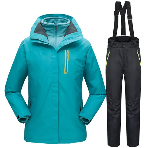 Peacock blue Black 30 градусов Зимний горный лыжный костюм для женщин водонепроницаемый ветрозащитный сноуборд куртки+ брюки женский открытый теплый комплект одежды - Цвет: Peacock blue Black