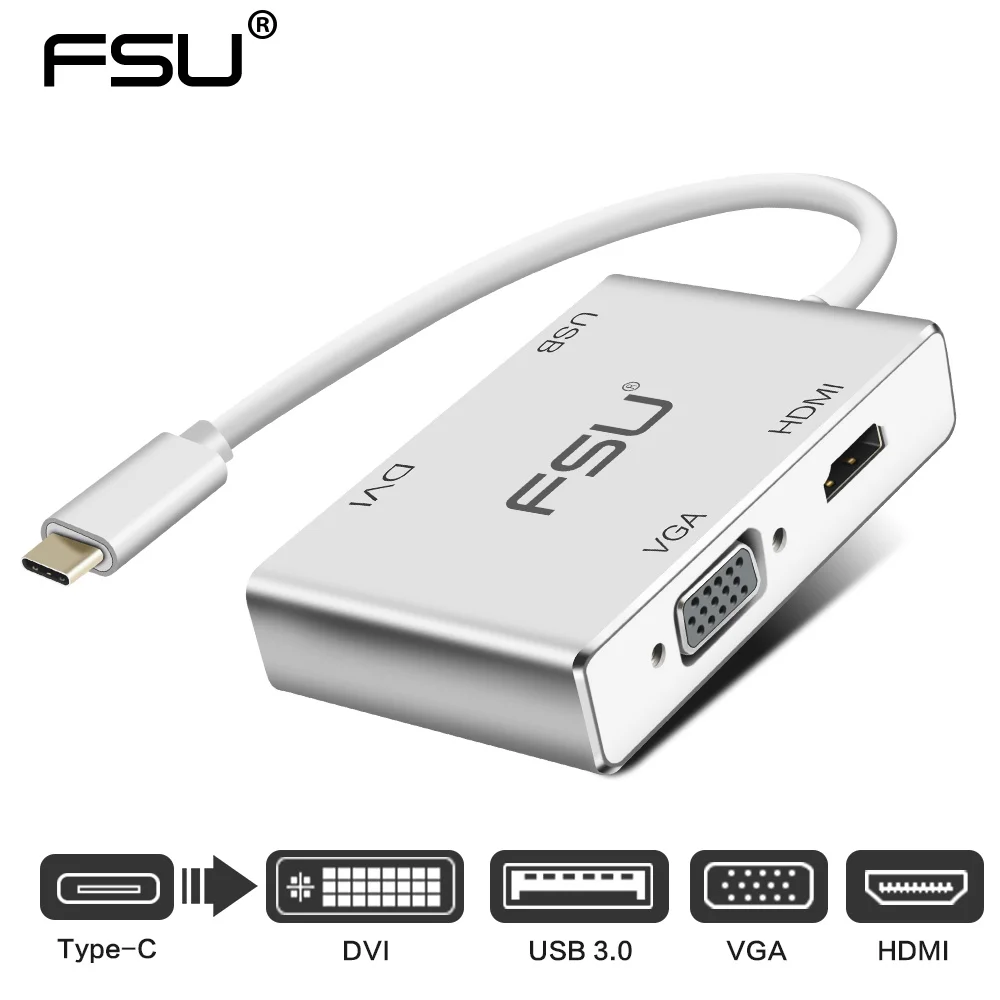 4K UHD USB 3 1 type C концентратор Thunderbolt к HDMI VGA DVI 0 адаптер конвертер кабель для ноутбука