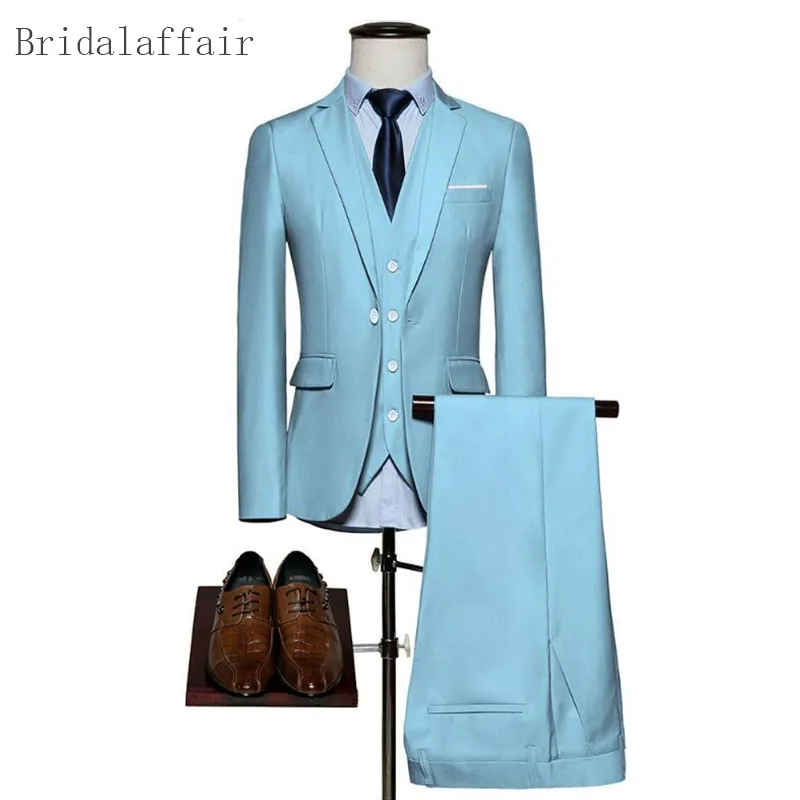 (Пиджак + брюки жилет) мужской костюм 2017 повседневные небесно голубые свадебные