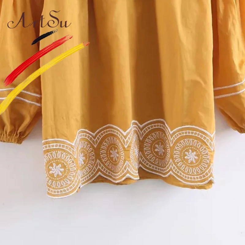 ArtSu винтажное этническое платье с вышивкой в стиле бохо осеннее длинными