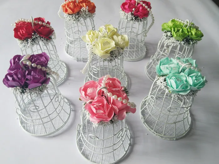 Luxe White Bird Cage Wedding Gift Box Favors Metal Birdcage Flower Top With Pearl Chain Home Decor Free shipping | Дом и сад