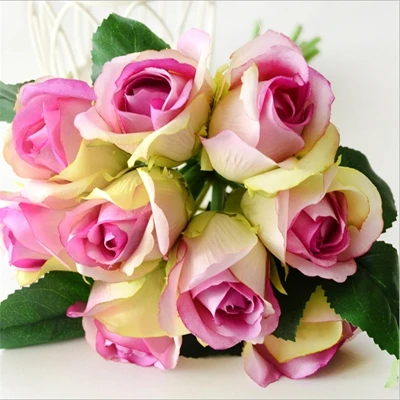 9PCS deep purple 7/9 шт./компл. искусственный букет роз Декоративные Шелковые цветы букеты невесты, украшение для свадьбы, дома, Вечерние Декорации для свадьбы - Цвет: 9PCS deep purple