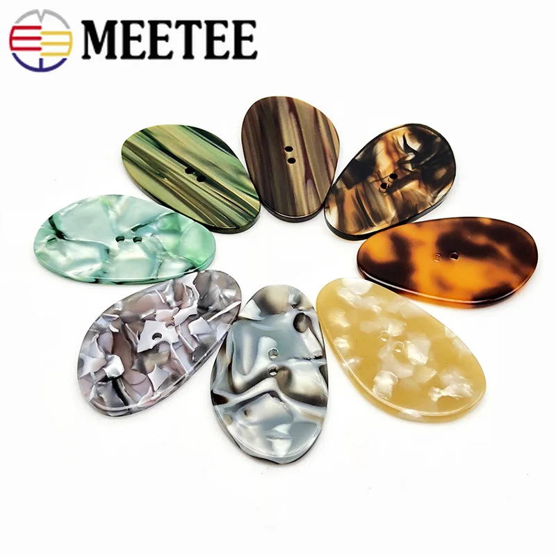 Meetee 10 шт 30/44 мм Высокая-класс ацетат смолы Кнопка овальной формы с 2 отверстиями с плоской задней Кнопки DIY Украшение пальто Пряжка швейной