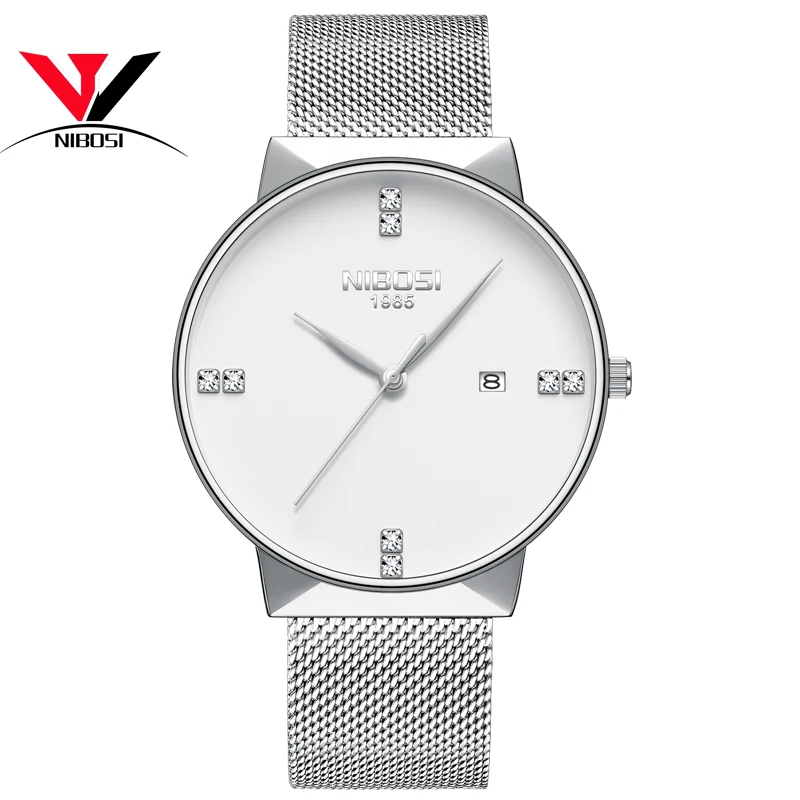 Женские тонкие часы NIBOSI роскошные от известного бренда женские из нержавеющей