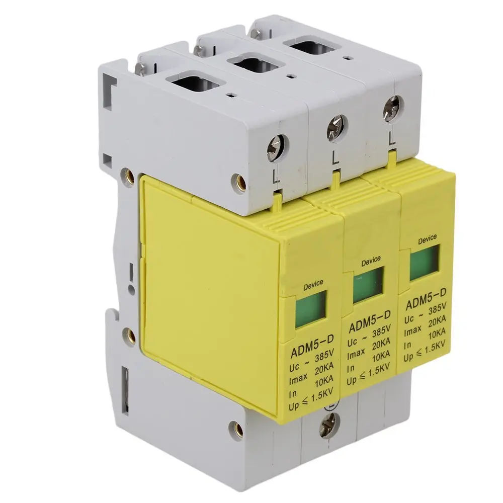 Серый и желтый AC 420V 20KA 3P стандарт 35 мм DIN Rail устройство защиты от перенапряжения SPD
