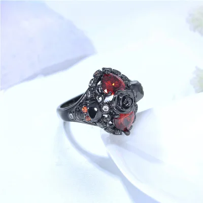 Gothic Skull Finger female wedding rings For Women Girl Red Heart Crystal CZ Rose Flower Trendy Jewelry Gift | Украшения и