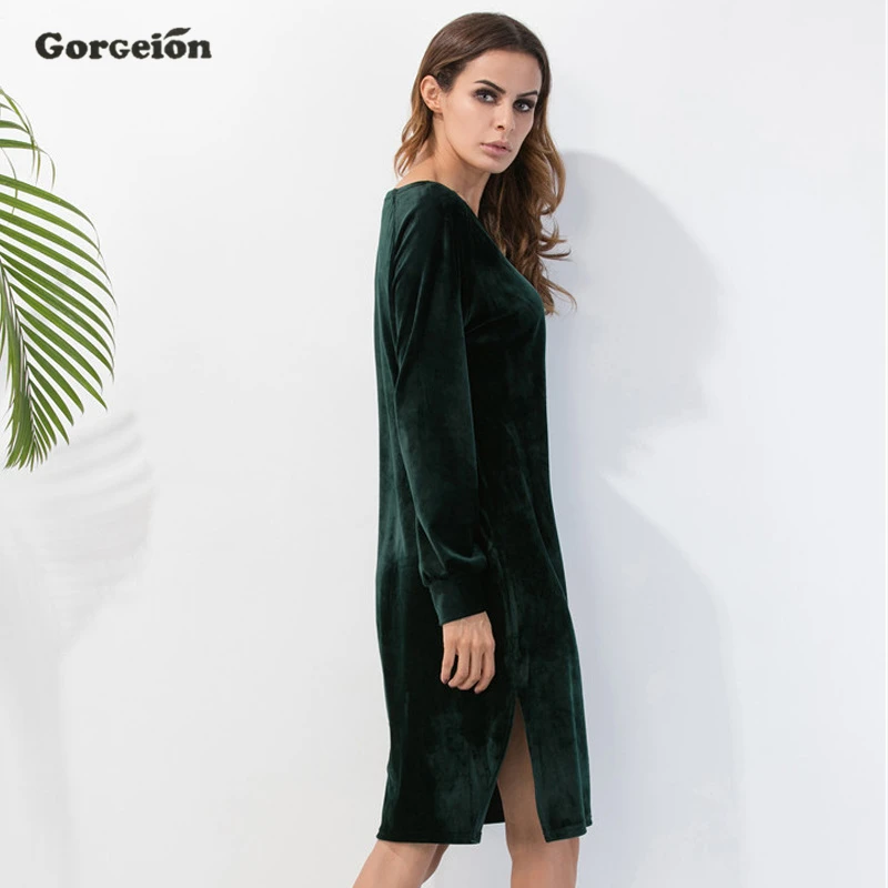 Новая Женщина Dress 2016 Осень O-образным Вырезом С Длинным Рукавом Женщин Бархатные