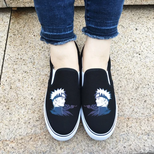 black Wen Low Top Casual Shoes Slip on Men Espadrilles Flat Custom Design Anime Uzumaki Naruto Black Canvas Sneakers Platform - Цвет: black