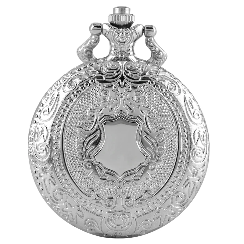 Luxury Silver Shield Crown Pattern Quartz Pocket Watch Fashion Necklace Pendant Chain Jewelry Gift Steampunk Clock for Men Women images - 6