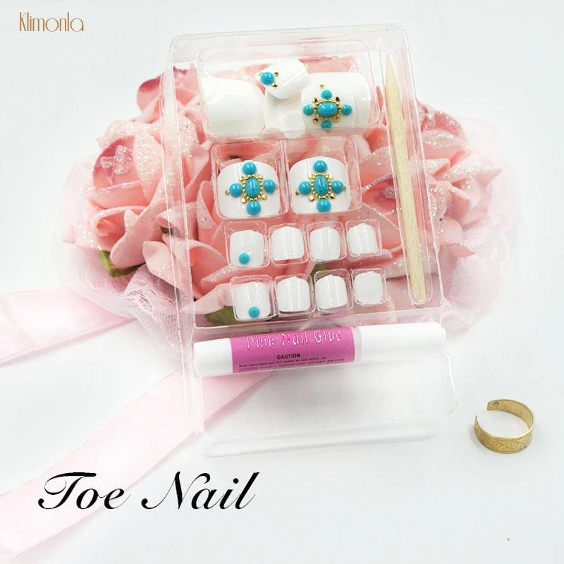

Hot 3D Rhinestone 24pcs False Toenails Full Cover Glitter Fake Nails With Glue Acrylic Nail Art Tips For Foot