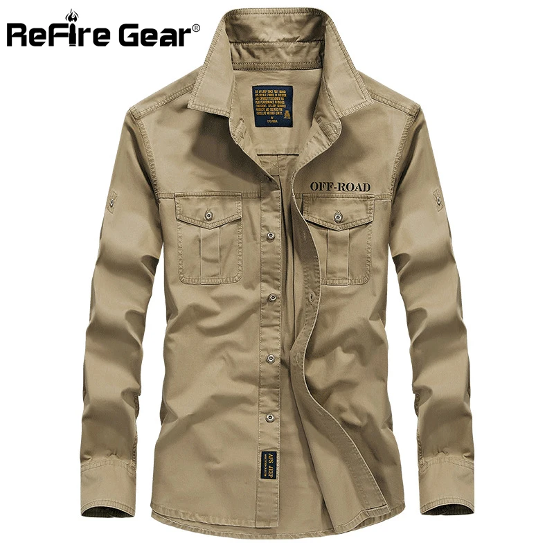 ReFire Gear рубашка в стиле милитари для мужчин осень 100% хлопок дышащие рубашки с