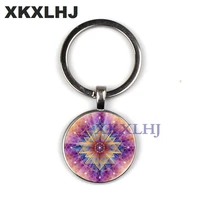 xkxlhj new life flower art photo zen pendant keychain accessories glass convex keychain yoga jewelry lucky amulet