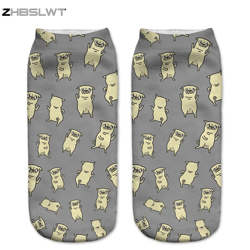 

ZHBSLWT New Multiple Colors Harajuku Style 3D Printed Women Socks Low Cut Ankle Socks Pugs Dance Women's Casual Socks -LJ