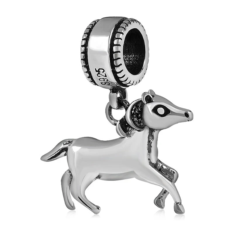 Running Horse Charm Sambaah Висячие милые амулет в виде единорога кулон и 925 пробы серебряные бегущие бусины в виде лошадей подходят Pandora женский браслет с животными - Окраска металла: Running Horse Charm