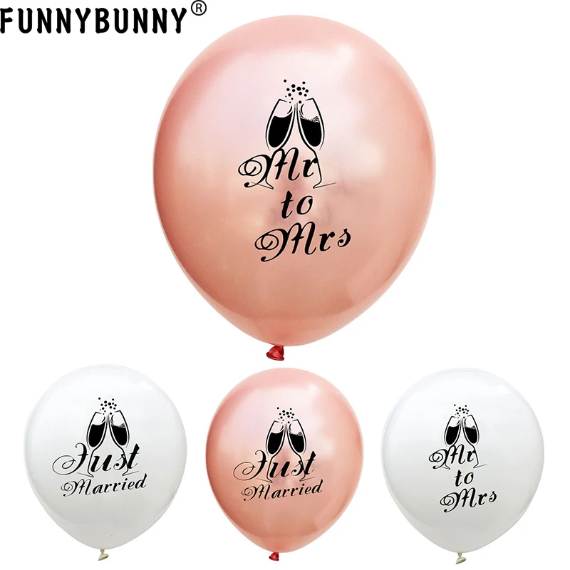 FUNNYBUNNY розовое золото 12 дюймов только что женился белый латексный шар Mr Mrs