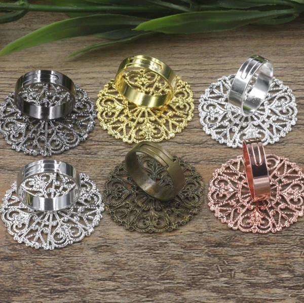 Пустые регулируемые настройки колец с 31 мм плоские винтажные филигранные