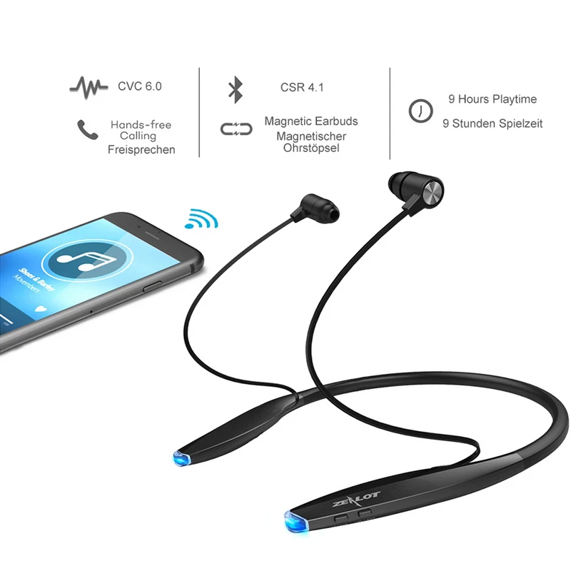 Новинка ZEALOT H7 Bluetooth наушники с притяжением магнита тонкие шейные беспроводные