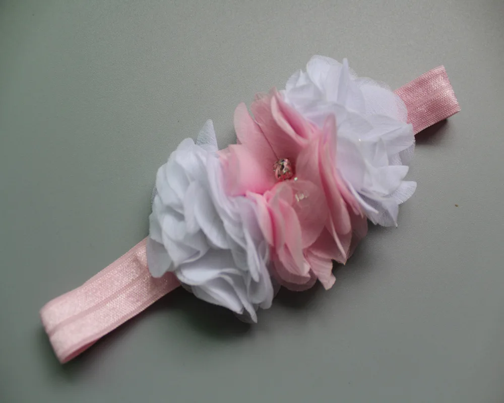 Free Shipping 3 Chiffon Pearl Flowers Headbands Girls Hair Accessory newborn girl Bands 10Pcs/lot | Детская одежда и обувь