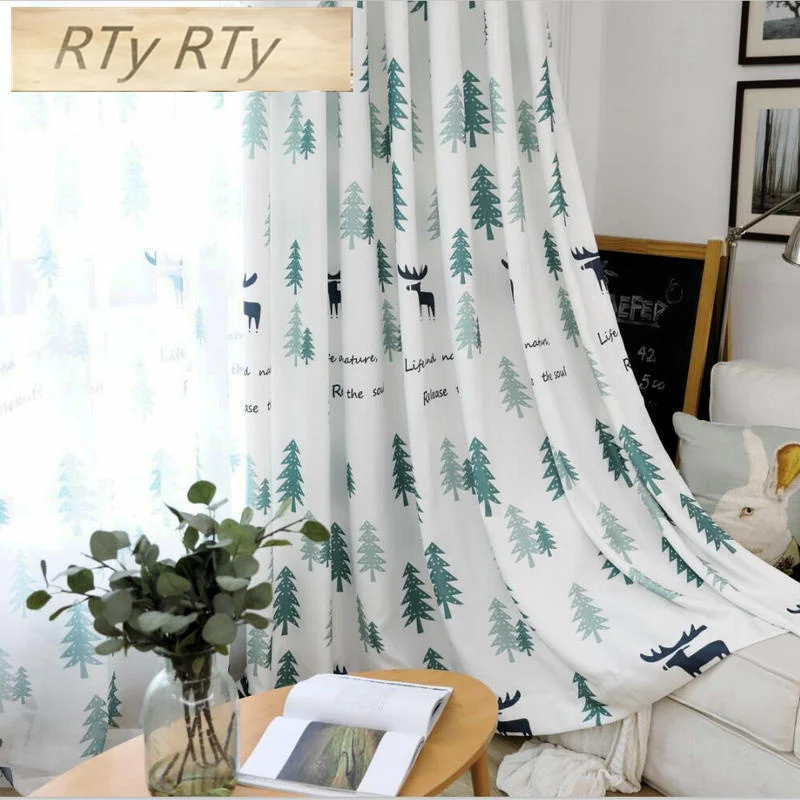 

Modern Blackout Curtains/Sheer for Living Room Window Tree/Deer Pattern Bedroom Curtains For Children Christmas Home Decoration