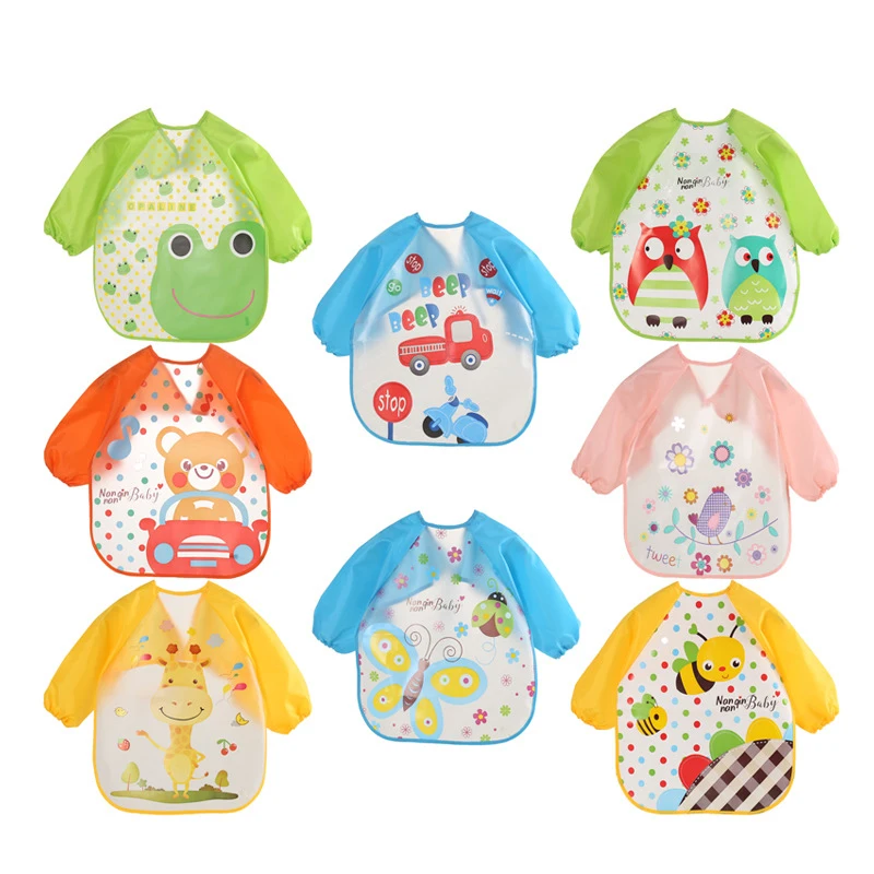 Cartoon Newborn Baby Bibs Waterproof EVA Aprons Infant Saliva Towels Children Feeding Burp Cloths Silicone Bib With Long Sleeves | Детская