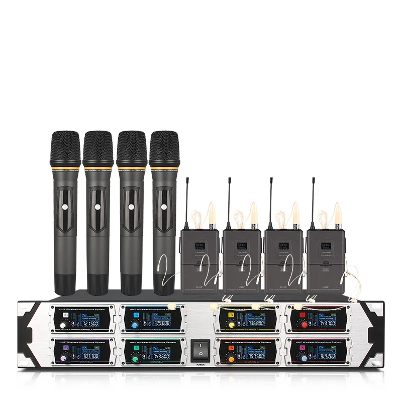저렴한 8000GTA UHF 8 채널 전문 무선 마이크, 고정 주파수 동적 화면 디스플레이 KTV 회의 보컬 마이크