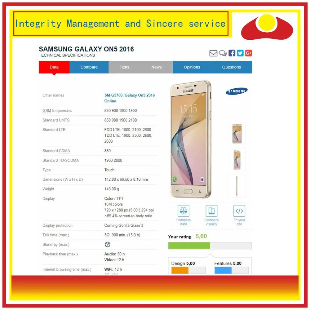 

Original For Samsung Galaxy J5 Prime G570 G570F On5 2016 G570 LCD Display With Touch Screen Digitizer Panel Pantalla Complete