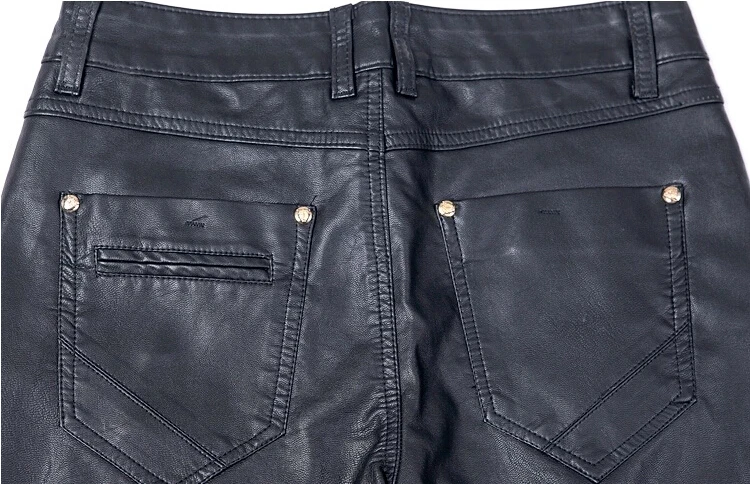 Мужские кожаные брюки на молнии черные облегающие в стиле панк размеры 30 31 32 33 34