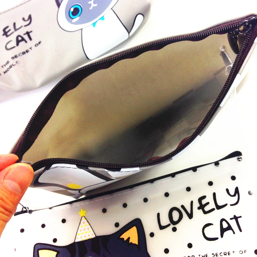 Пенал 1 шт./лот Новый из искусственной кожи с милым котом вместительная сумка для