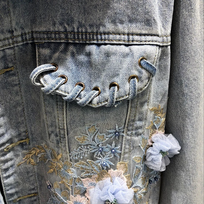 

2019 Spring Autumn Jeans Jacket Coat Embroidery Floral Bomber Denim Jacket Long Sleeve Harajuku Denim Jacket XZ062