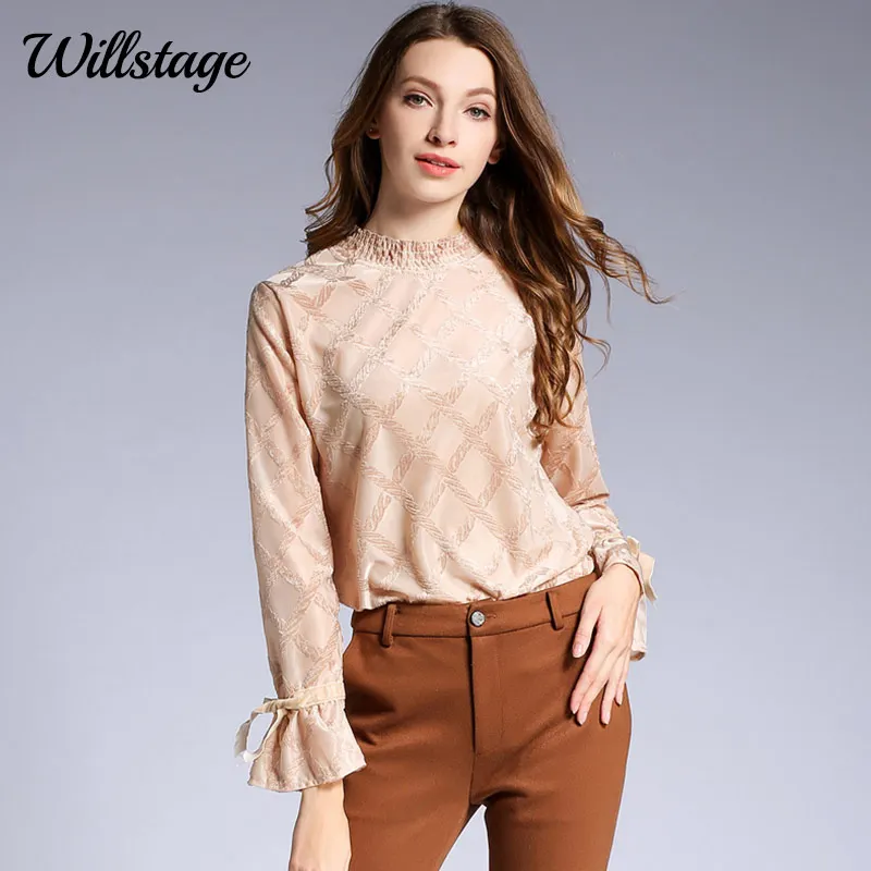 

Блузка Willstage Женская, с длинным рукавом, Вельветовая, с вышивкой