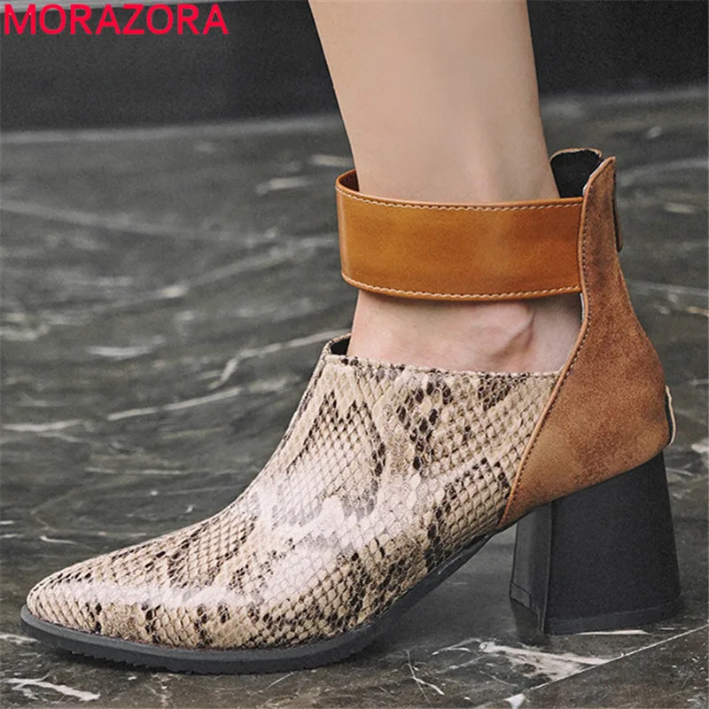 Женские ботинки на высоком каблуке MORAZORA черные из искусственной кожи молнии