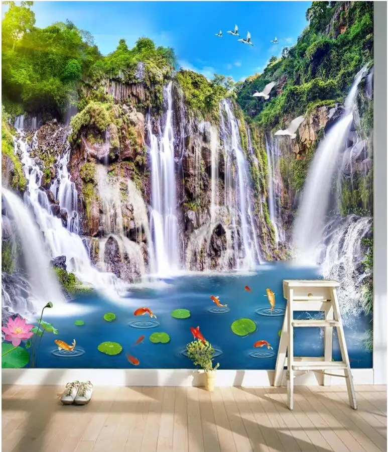 

Пользовательские фото росписи 3d обои горы, водопад, карп украшения живопись 3d настенные фрески обои для гостиной стены 3 d