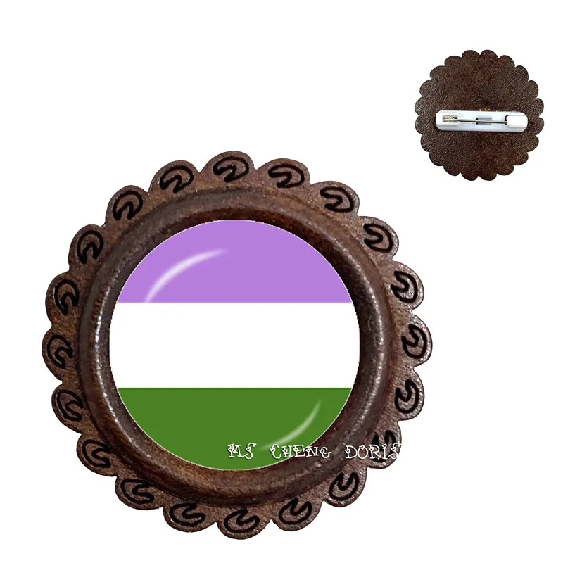 Модная деревянная брошь Bi Pride со стеклянным куполом воротники булавки Радужный