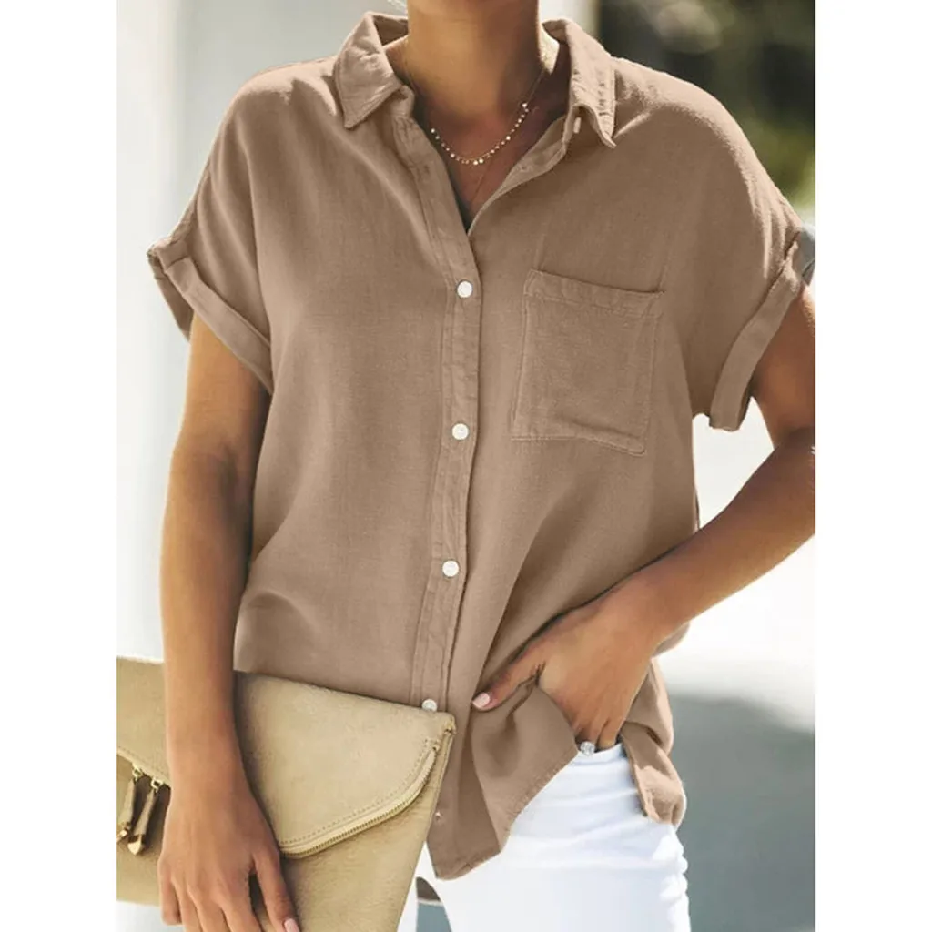 Женская офисная блузка с карманом Повседневная рубашка на пуговицах рукавом