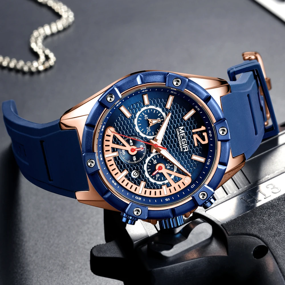 Часы Megir Мужские кварцевые с хронографом спортивные армейские повседневные