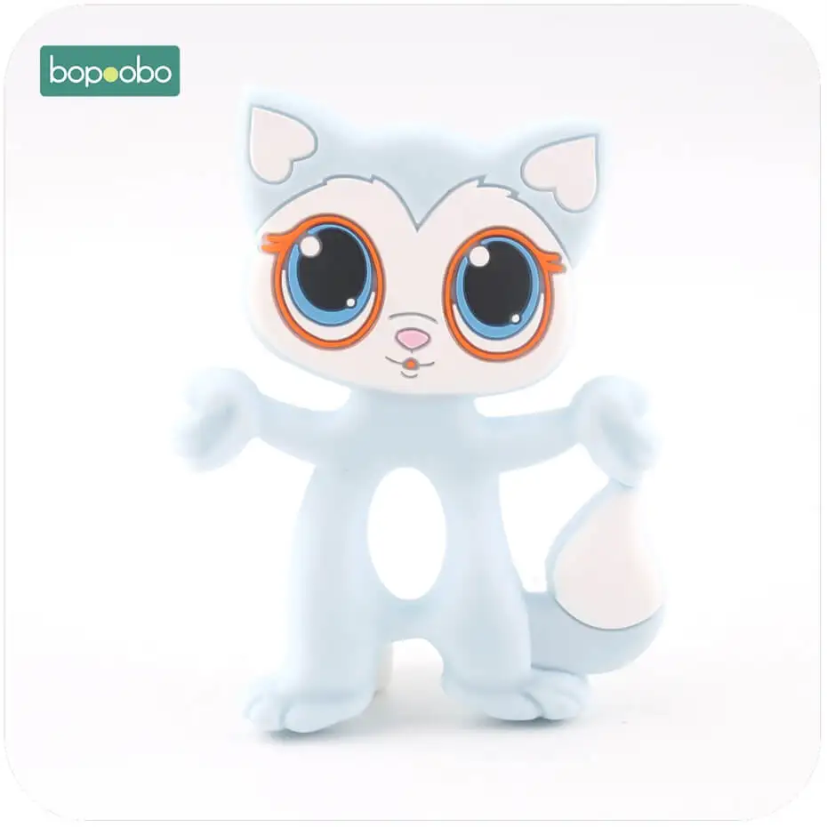 candy blue cat Bopoobo 1 шт. Детские Прорезыватели Силиконовые Большие Глаза Кошка BPA бесплатно аксессуары для прорезывания зубов пищевой Ежик ожерелье кулоны - Цвет: candy blue cat