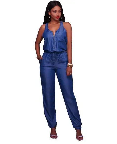 Женские комбинезоны длинные штаны комбинезон из джинсовой ткани без рукавов